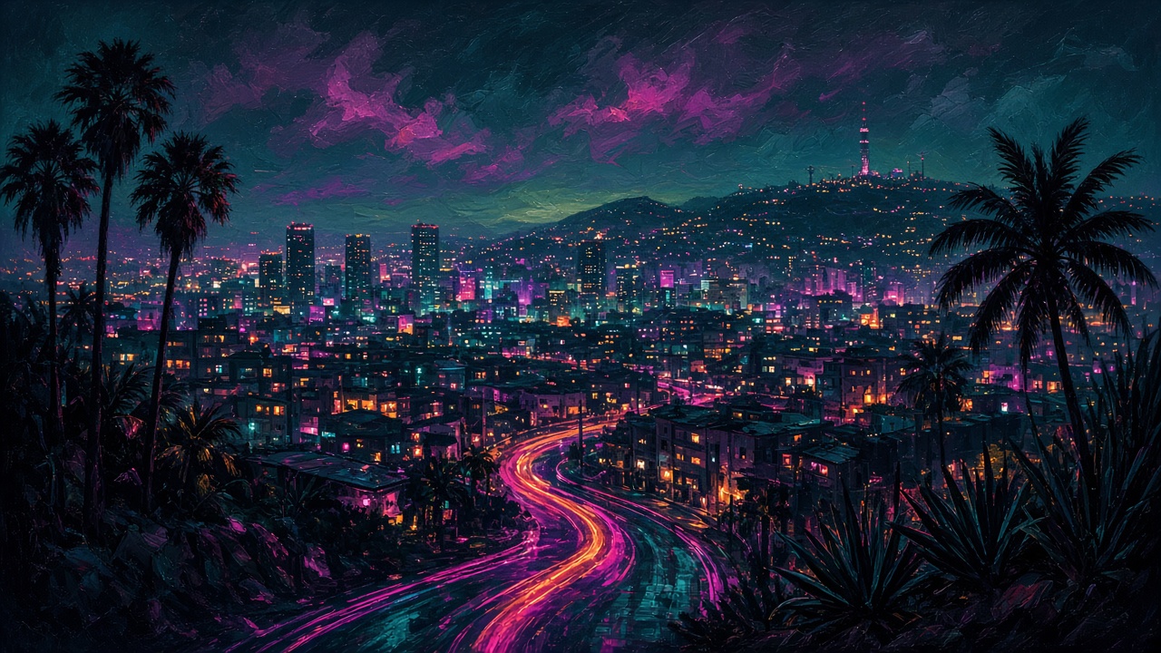 Ville nocturne néon réinterprétée — GTA V